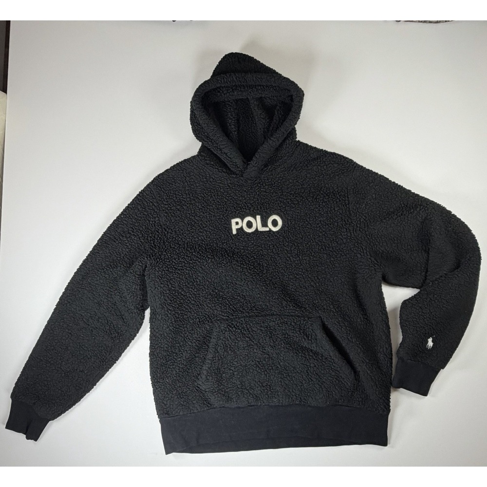 Polo Ralph Lauren Sherpa Fleece Hoodie Mens M Navy Embroidered‎ Logo Heavy Wear